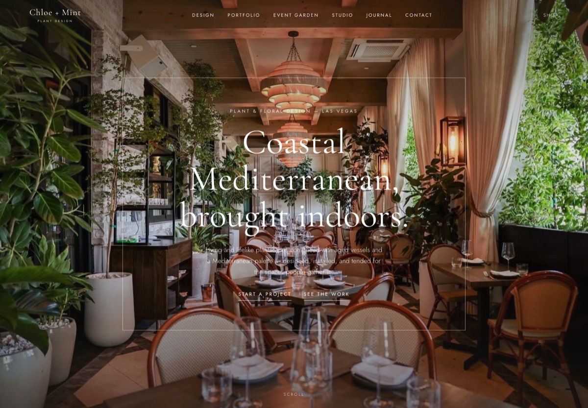 Chloe + Mint plant and floral design studio homepage